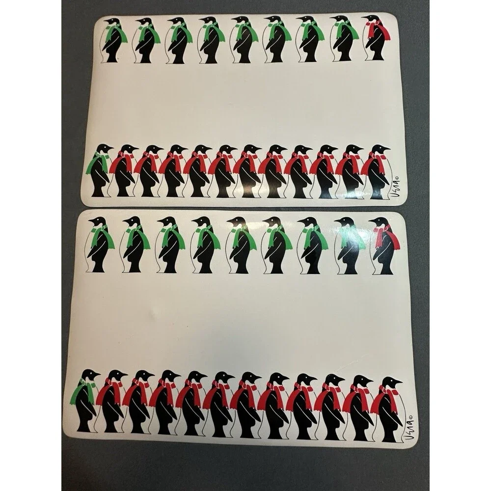 Vintage Vera Neumann Christmas Placemats Lot of 6 Santa Elves Penguins Vinyl